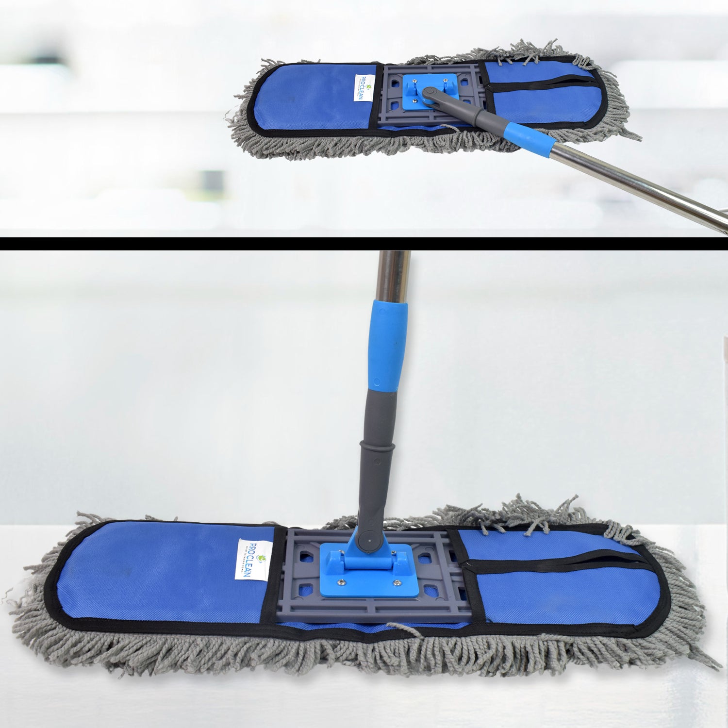 Wukusy wet and dry cotton pad floor mop with long aluminum handle for office cleaning, large size for efficient mopping.