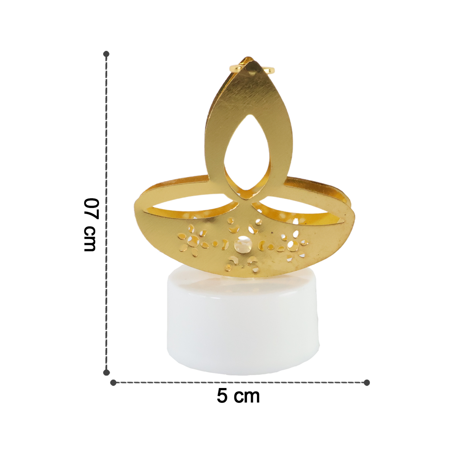 Set of six golden diya-shaped LED tealight candles by Wukusy, perfect for home decor and ambient lighting.