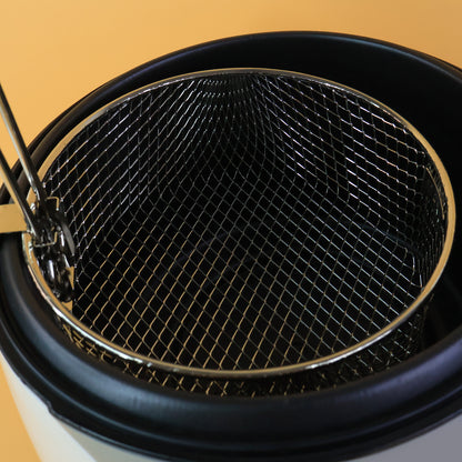 Wukusy Orbit adjustable electric deep fryer with 1200W power, black kitchen appliance for home frying tasks.