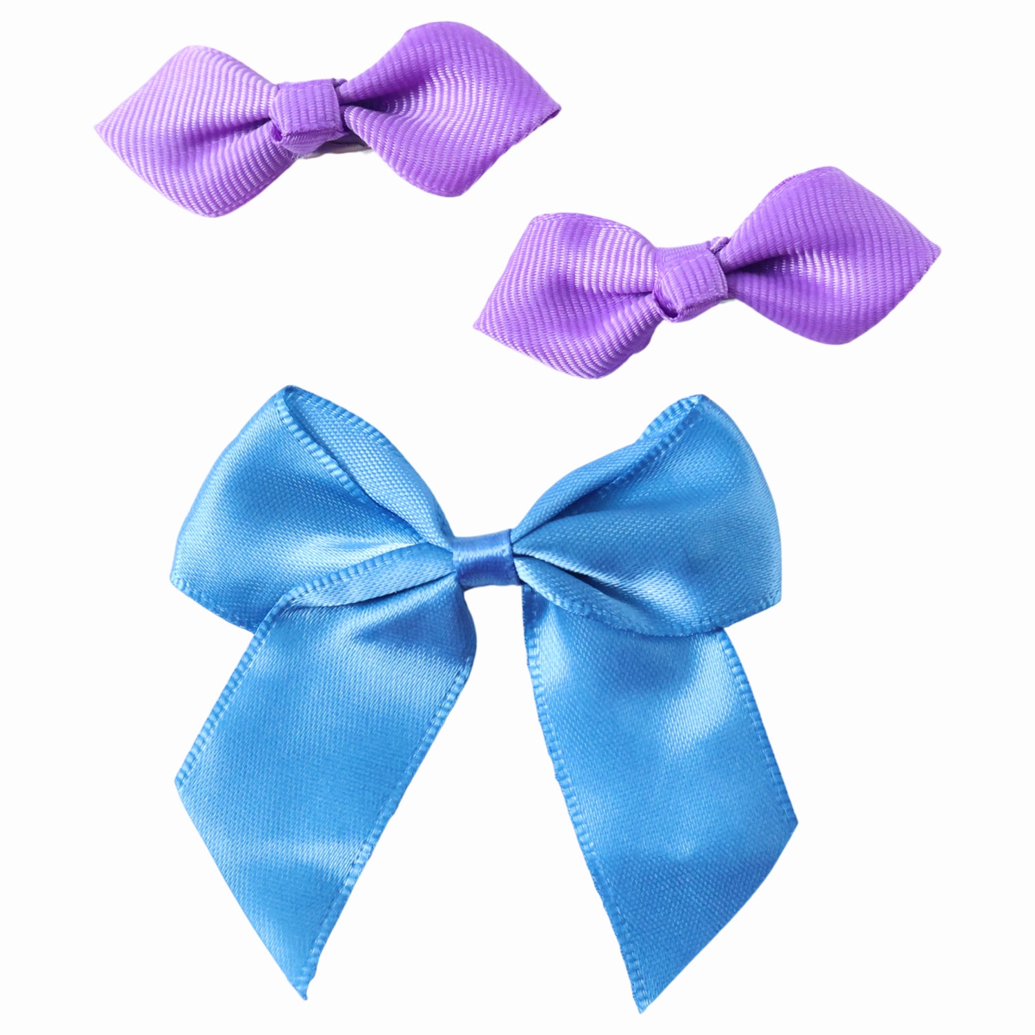 Set of three Wukusy satin ribbon bow hair clips with elegant, shiny bows perfect for decorating hairstyles.