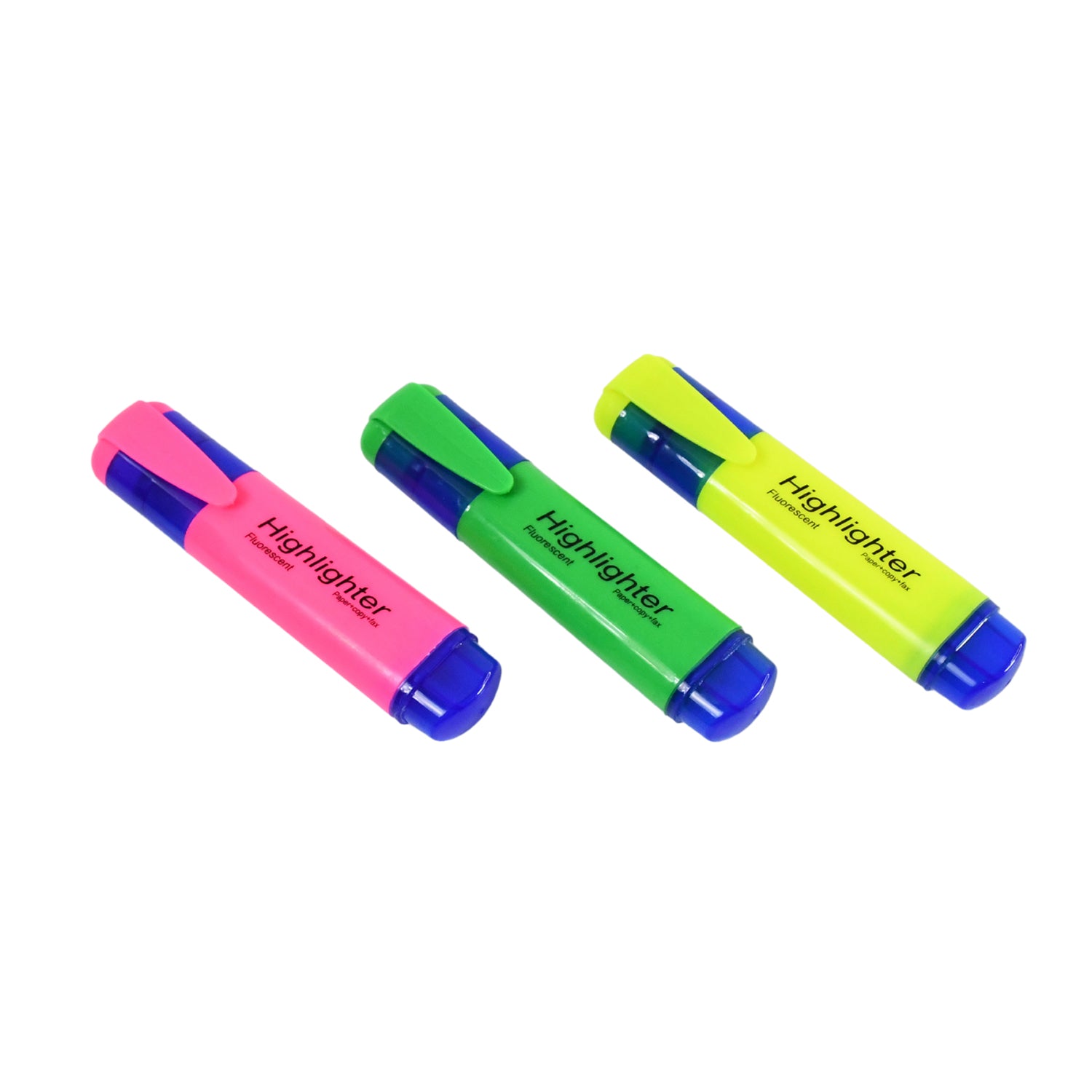 Set of three Wukusy water-based highlighter pens in assorted colors with broad tips for office and writing use.