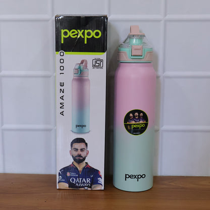 Wukusy Pexpo Amaze 1000ml insulated stainless steel water bottle for hot and cold beverages, with a sleek design.