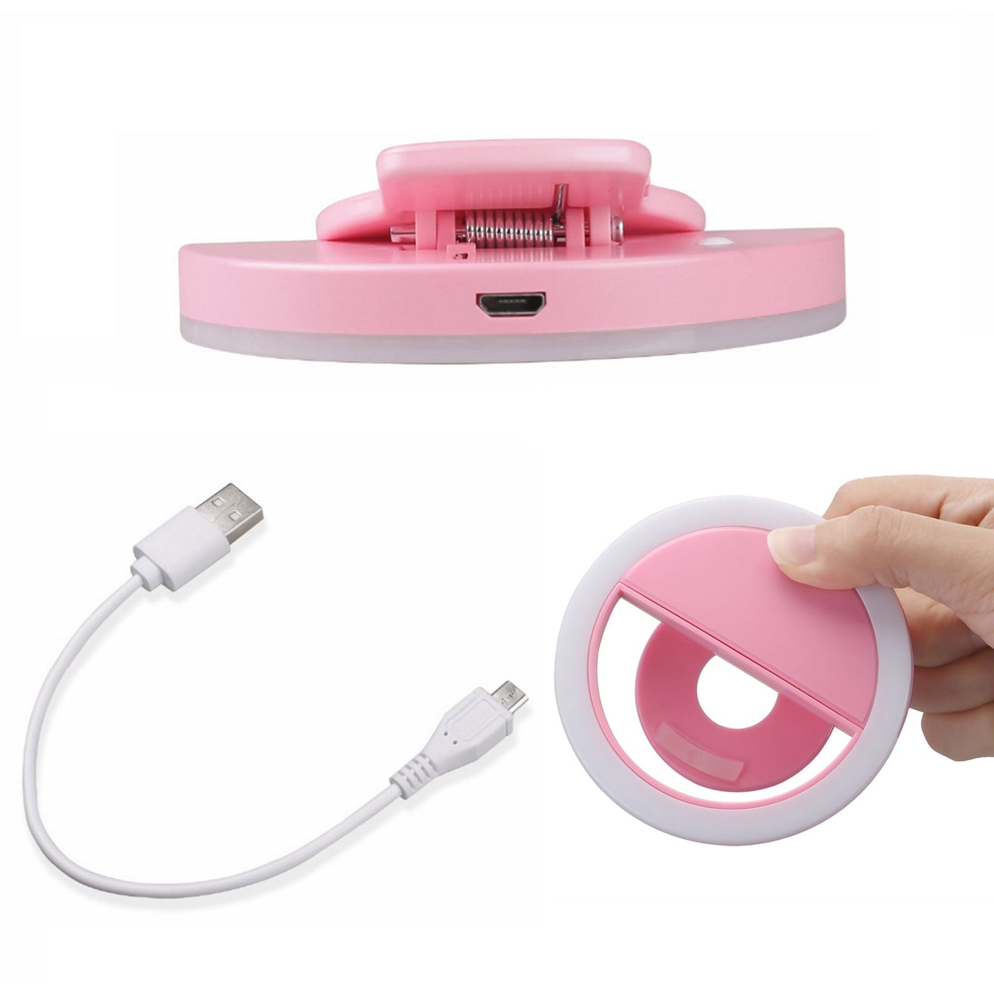 Wukusy 4785 Selfie Ring Light illuminating face for selfies and videos with bright, even lighting during photo shoots.