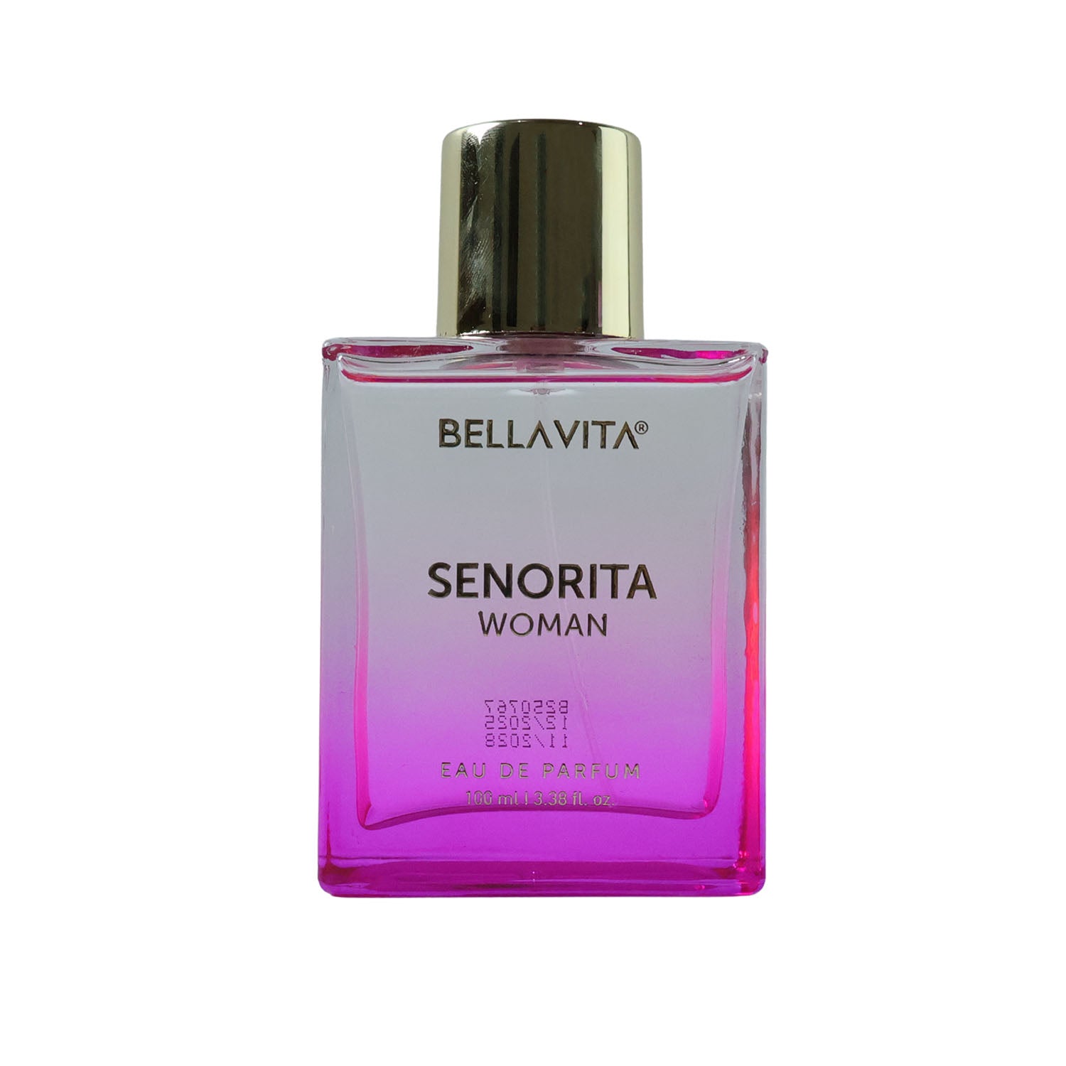 Bellavita Premium Senorita Woman Eau De Perfume bottle by Wukusy, 100ml, with elegant design and floral fragrance details.