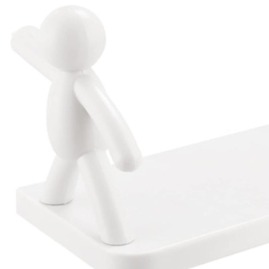 Wukusy 9271b self-adhesive floating wall shelves with human figurine design, mounted on a wall for home organization in brown.