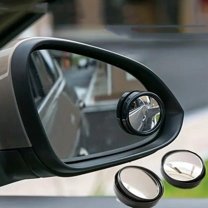 Pair of Wukusy 360-degree blind spot round wide-angle convex rear view mirrors for home improvement, adjustable and easy to install.