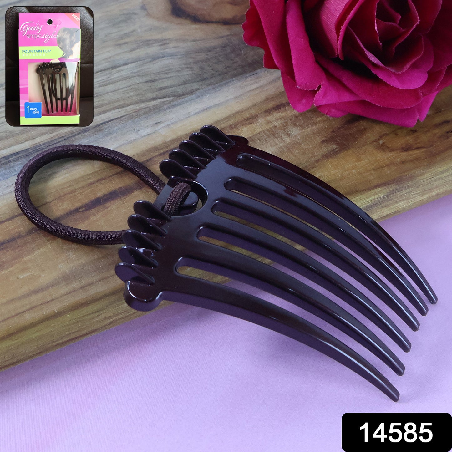 Wukusy ponytail comb with elastic loop for secure hair styling, shown in black with a sleek design.