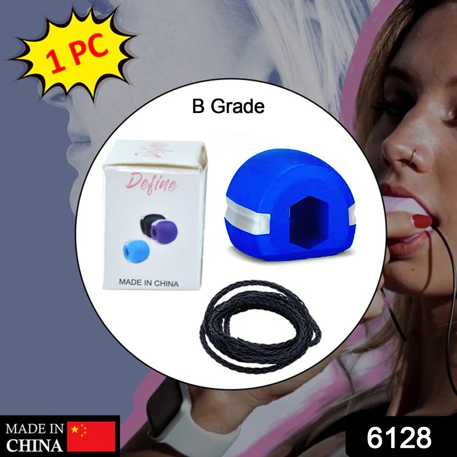 Wukusy dark blue jaw exerciser for home use, designed to help achieve a sharp, chiselled jawline easily and quickly.