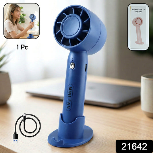 Wukusy rechargeable mini handheld fan with adjustable blades and ergonomic handle, compact portable cooling device.
