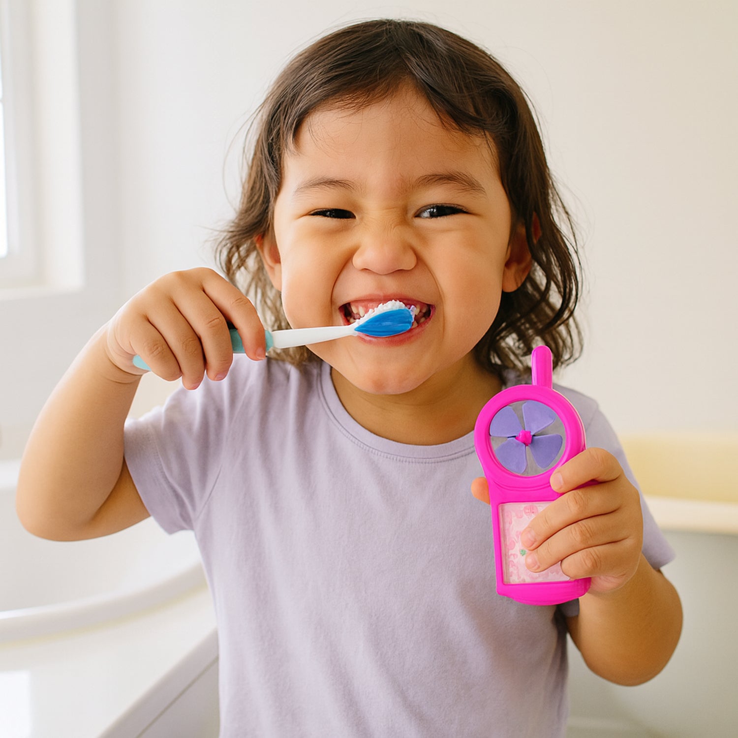 Wukusy kids toothbrush and fan toy set with colorful toothbrush and playful fan toy for children.