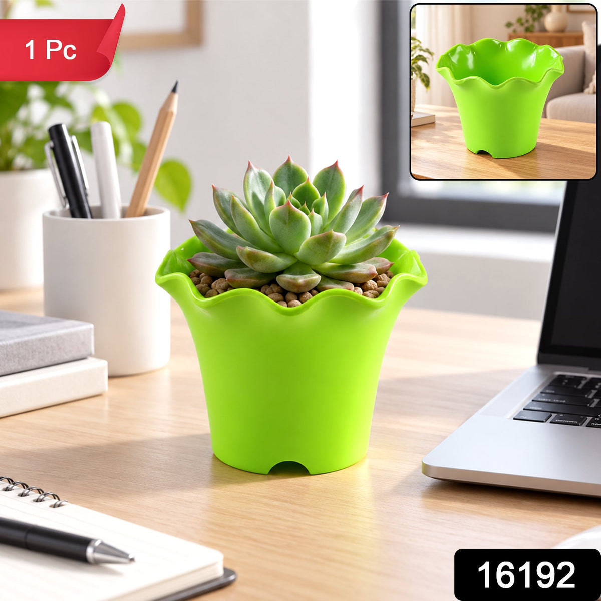 Decorative Plastic Flower Pot Planter With Wavy Rim For Home Garden (1 Pc)