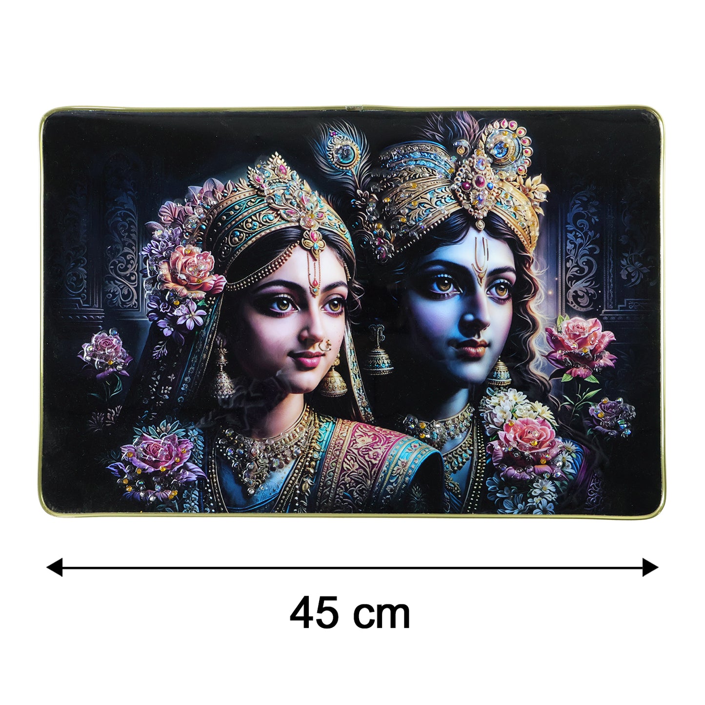 Decorative Radha Krishna wall painting frame by Wukusy, 45x30 cm, featuring intricate traditional artwork for home decor.