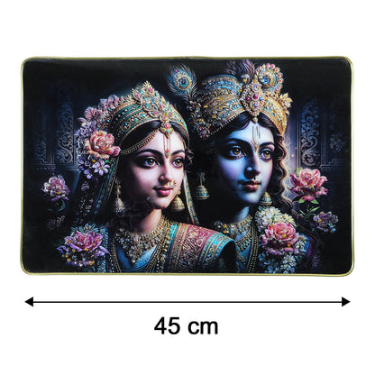 Decorative Radha Krishna wall painting frame by Wukusy, 45x30 cm, featuring intricate traditional artwork for home decor.