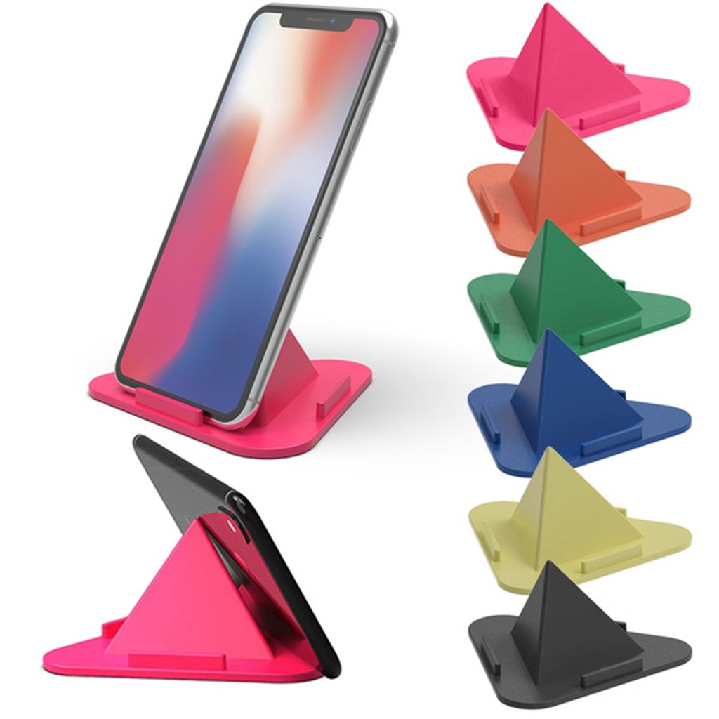 Wukusy 4640 universal portable mobile holder stand with three-sided pyramid shape, ideal for flexible phone support and display.