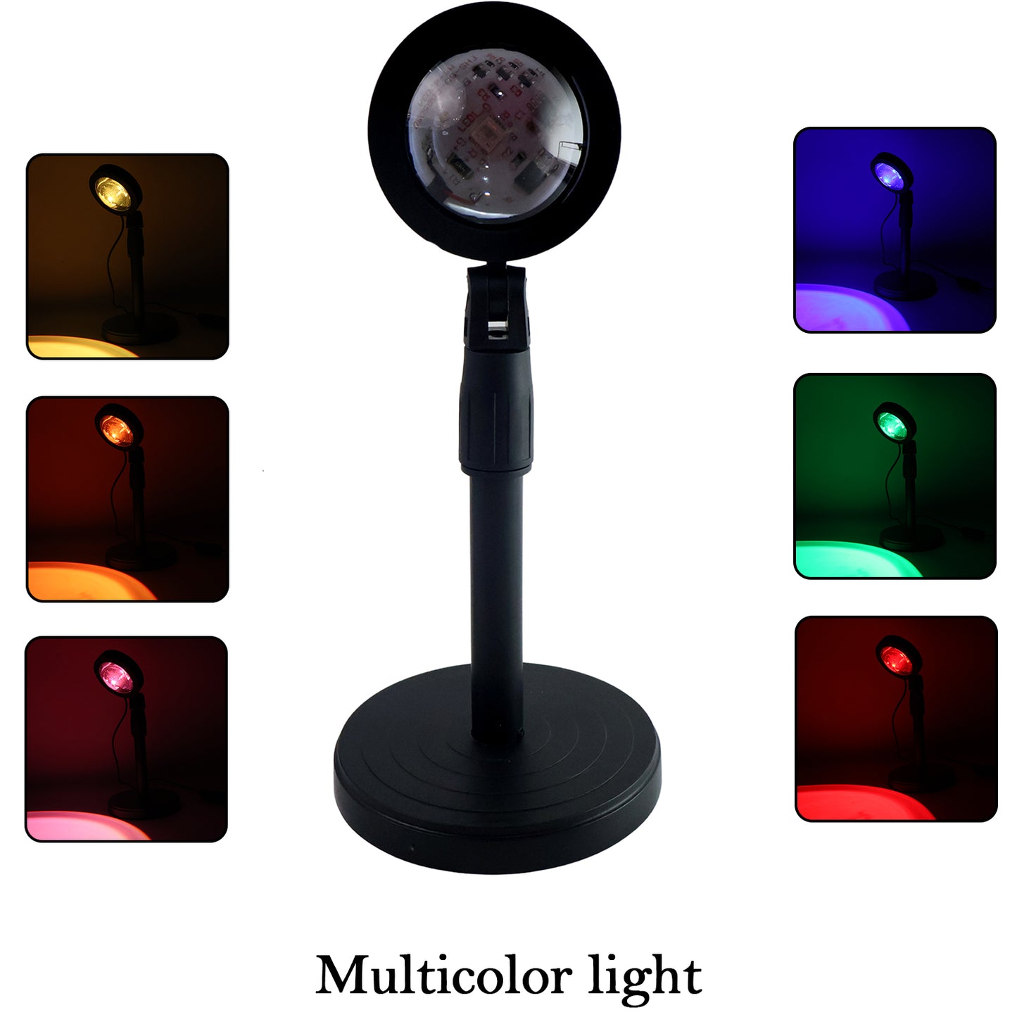 Wukusy 6423 sunset projection lamp with four color options, LED night light for home decor and ambient lighting.