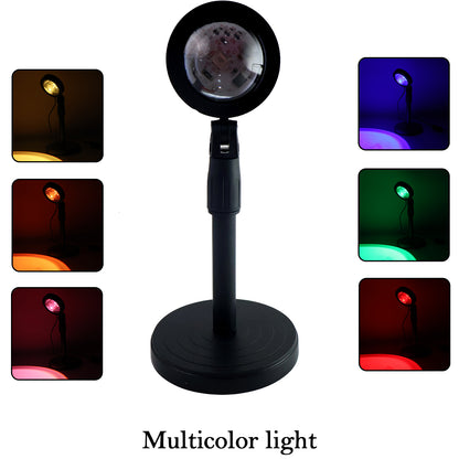 Wukusy 6423 sunset projection lamp with four color options, LED night light for home decor and ambient lighting.