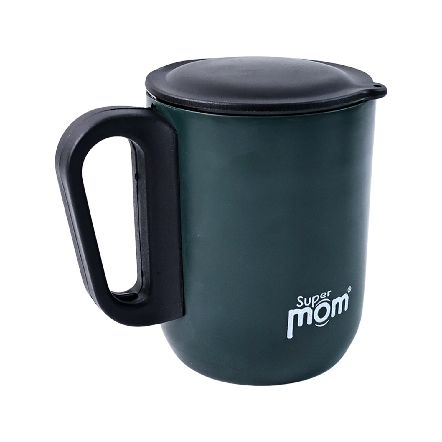 Wukusy Supermom metallic stainless steel insulated mug with lid, 300ml, for home and kitchen use, showing the sleek design and lid.