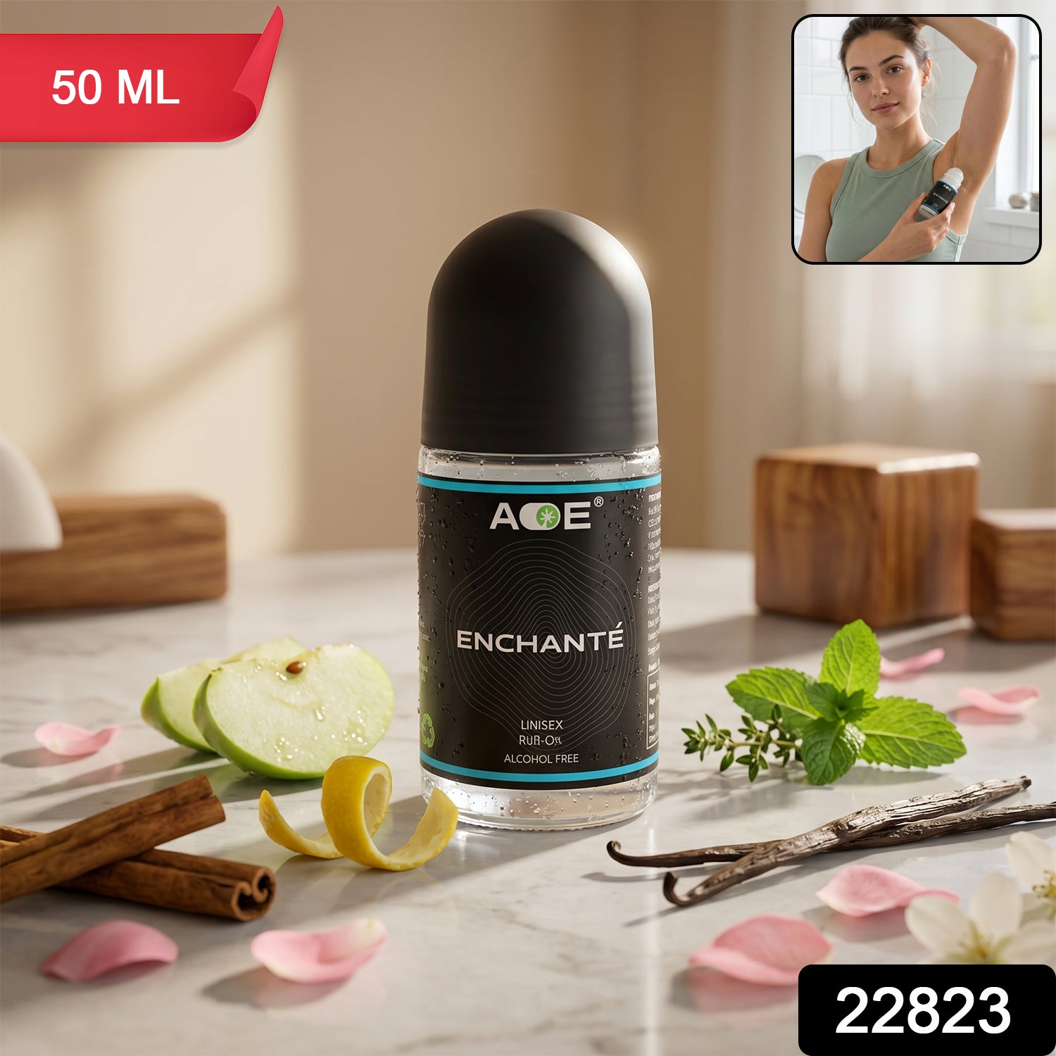 Wukusy Aoe Premium Long Lasting Unisex Roll-on Deodorant body fragrance in 50ml blue bottle.