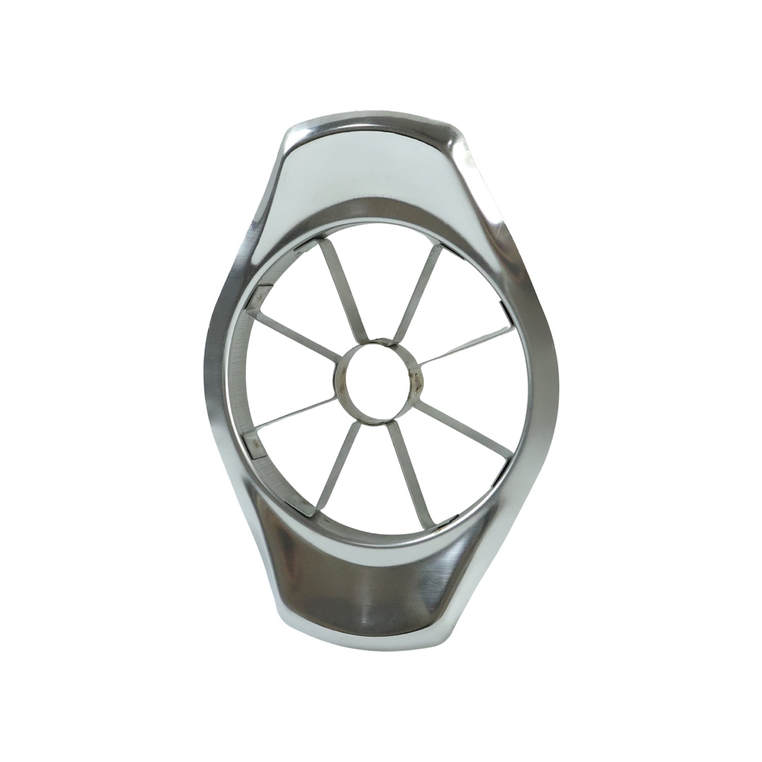 Heavy duty stainless steel apple cutter and slicer by Wukusy, showing the sharp blades and handle for easy apple slicing.