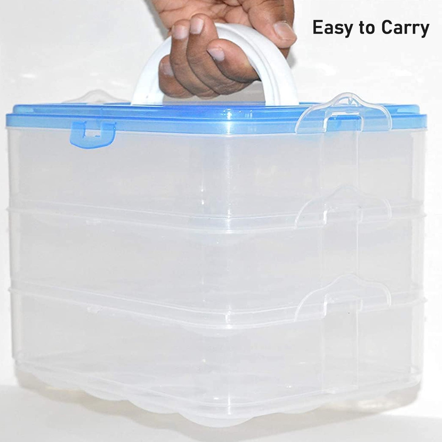 Wukusy 3-layer plastic refrigerator egg storage box with 36 grid compartments for organized kitchen egg storage.