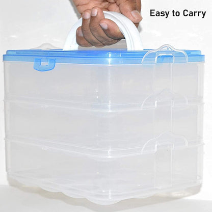 Wukusy 3-layer plastic refrigerator egg storage box with 36 grid compartments for organized kitchen egg storage.