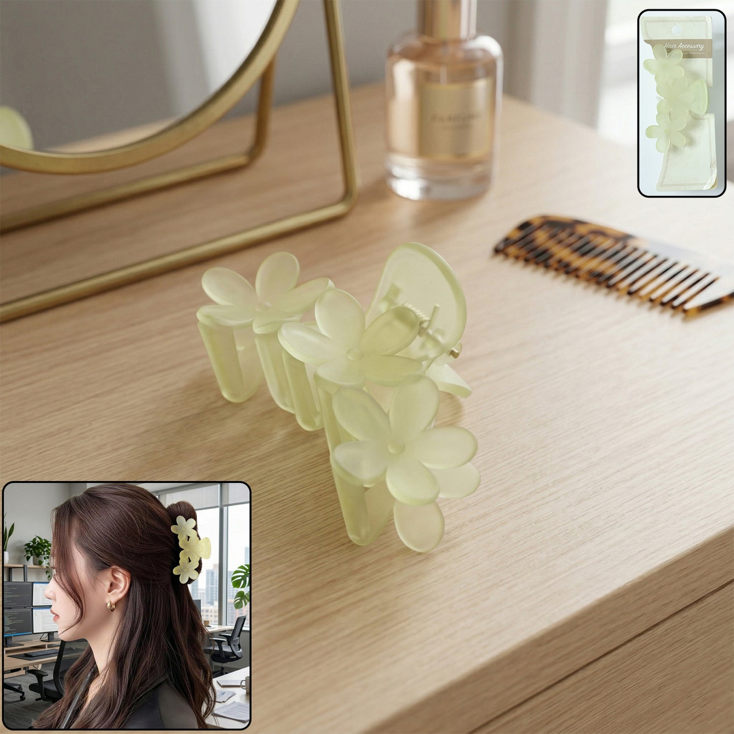 Elegant Wukusy pearl hair claw clip with gold leaf design, perfect for women’s stylish updos and hair accessories.