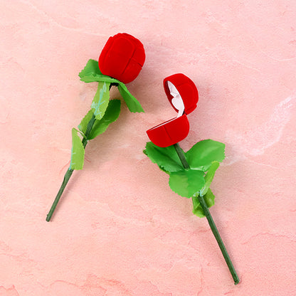 Wukusy romantic artificial rose ring box stick, 2-piece flower-shaped jewelry display with rose design for rings or small accessories