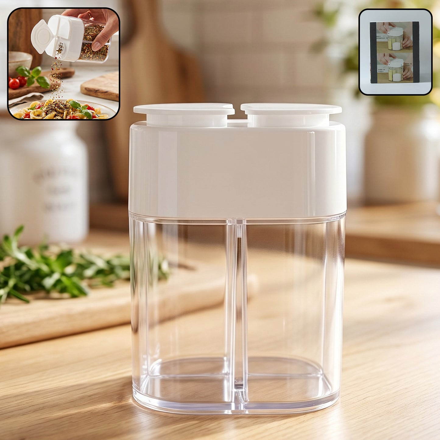 Wukusy 4-compartment kitchen storage container with clear plastic lid and dividers for organized food storage and pantry organization.