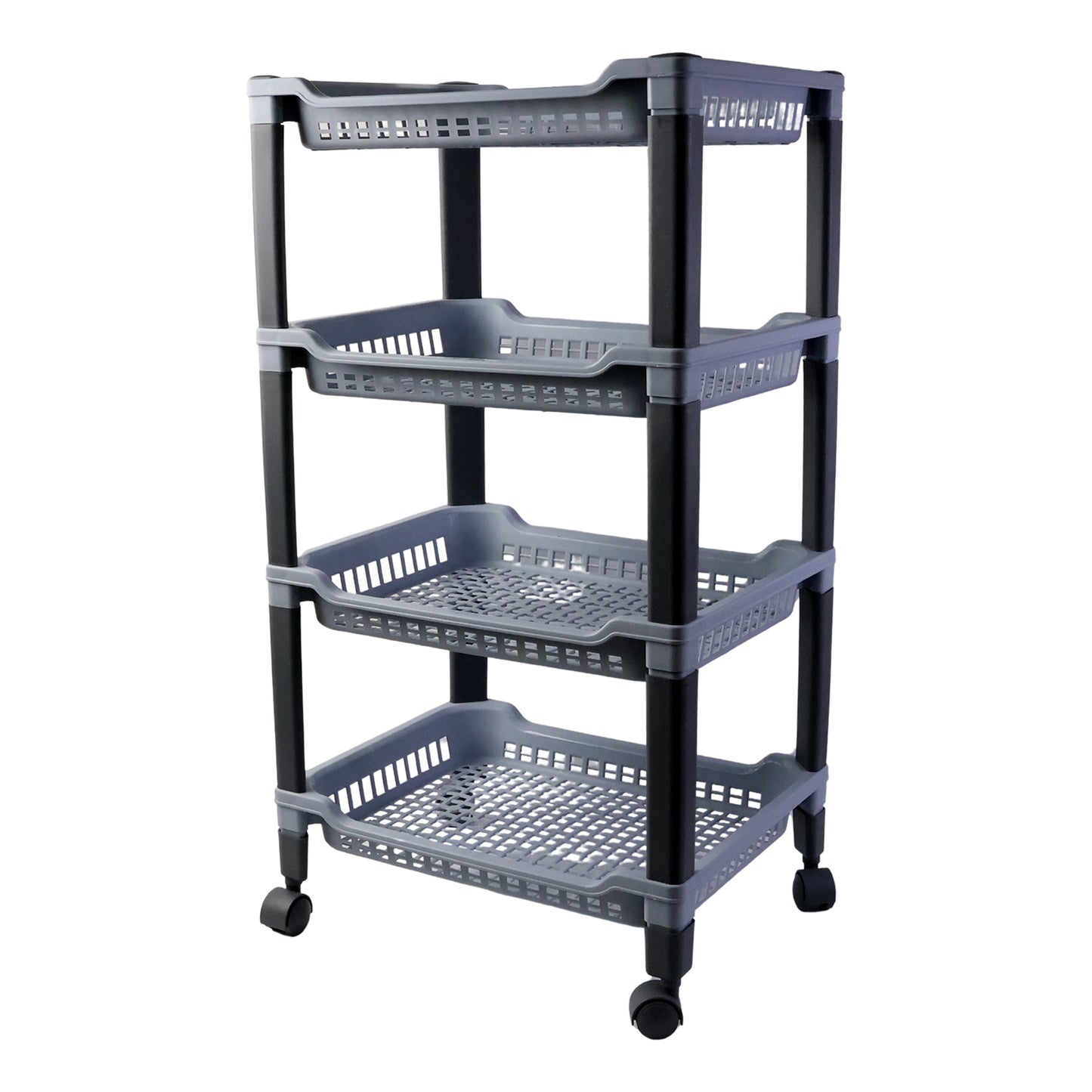 Wukusy Apex 4-layer plastic storage rack with multiple shelves for home and kitchen organization, sturdy and versatile.