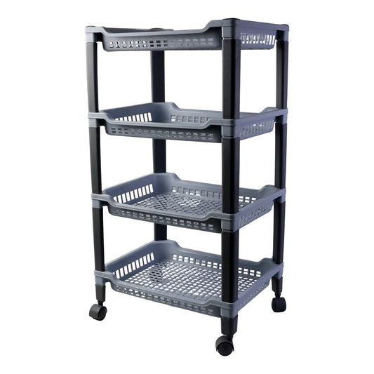 Wukusy Apex 4-layer plastic storage rack with multiple shelves for home and kitchen organization, sturdy and versatile.