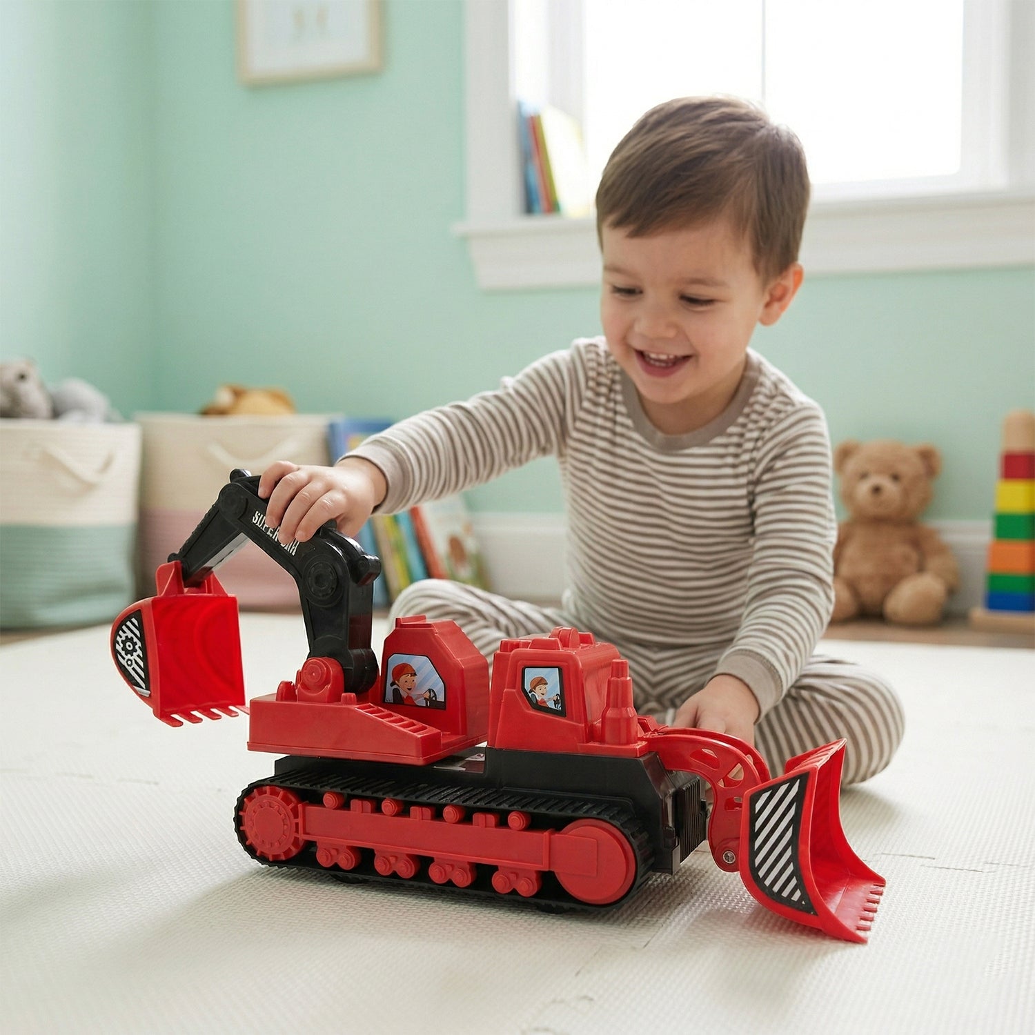 Wukusy Digger Don Construction Track Toy featuring a colorful toy excavator with moving tracks and a sturdy construction design.
