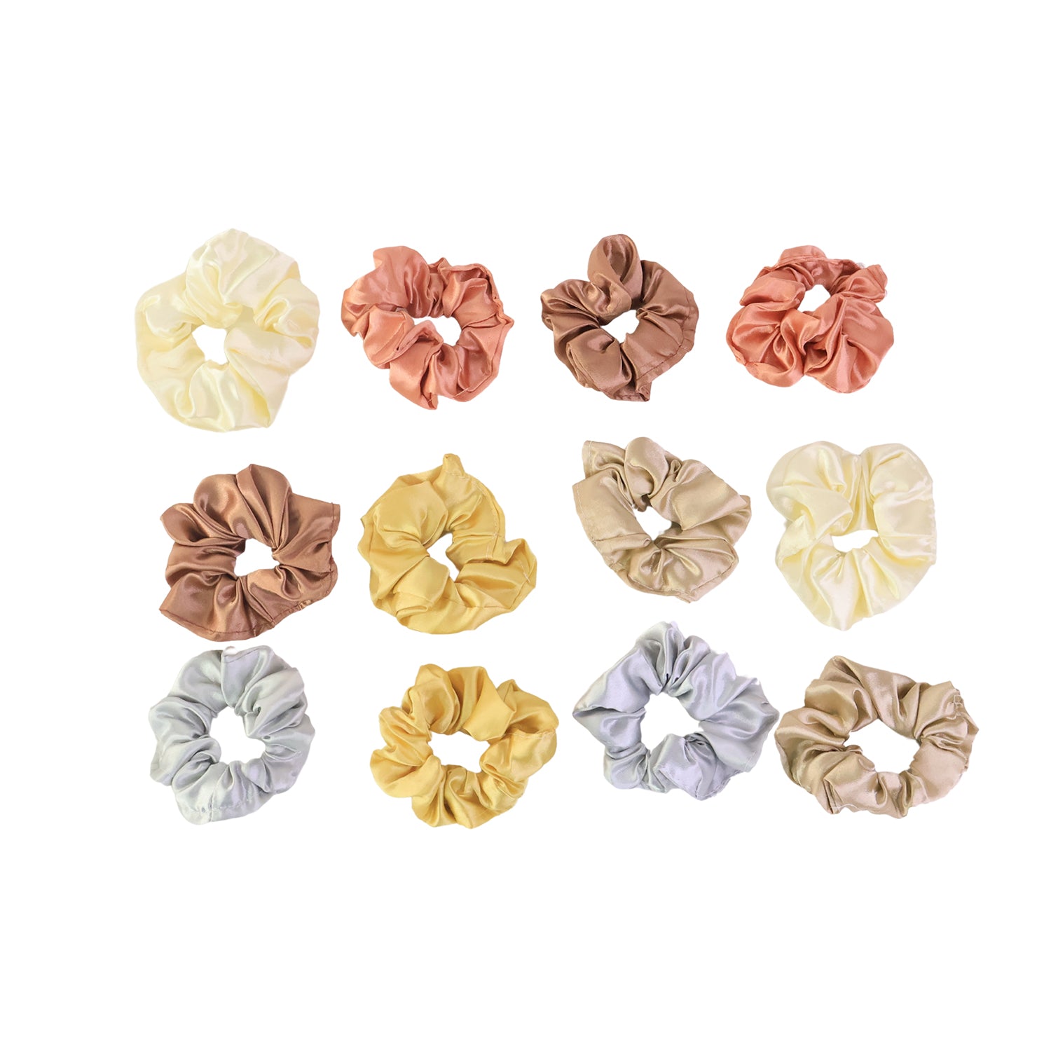 Set of 12 Wukusy satin hair scrunchies and elastic hair ties for women and girls, perfect for face and body care.