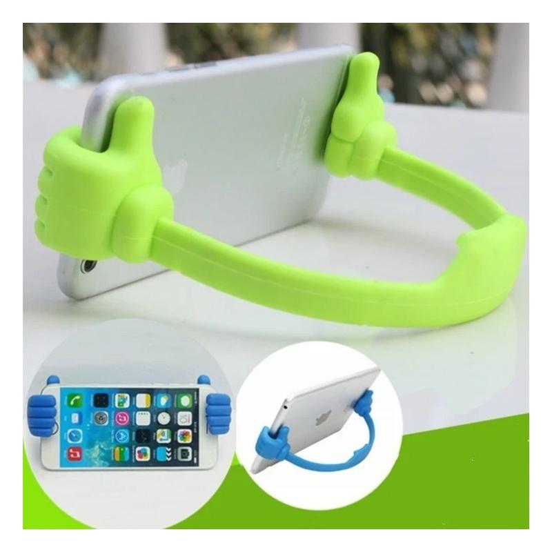 Wukusy hand shape mobile stand used in homes and offices, supporting smartphones; packaged in a colorful box.