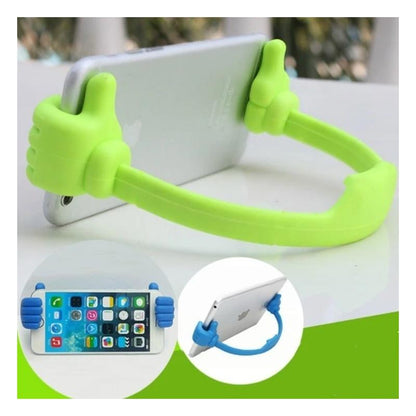 Wukusy hand shape mobile stand used in homes and offices, supporting smartphones; packaged in a colorful box.