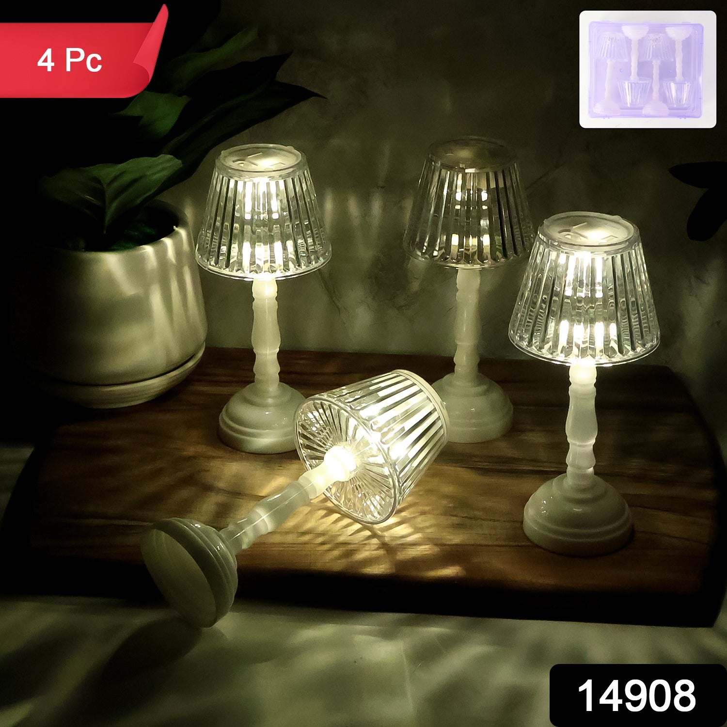 Set of four Wukusy LED crystal table lamps for home decor, featuring elegant crystal designs and warm lighting.