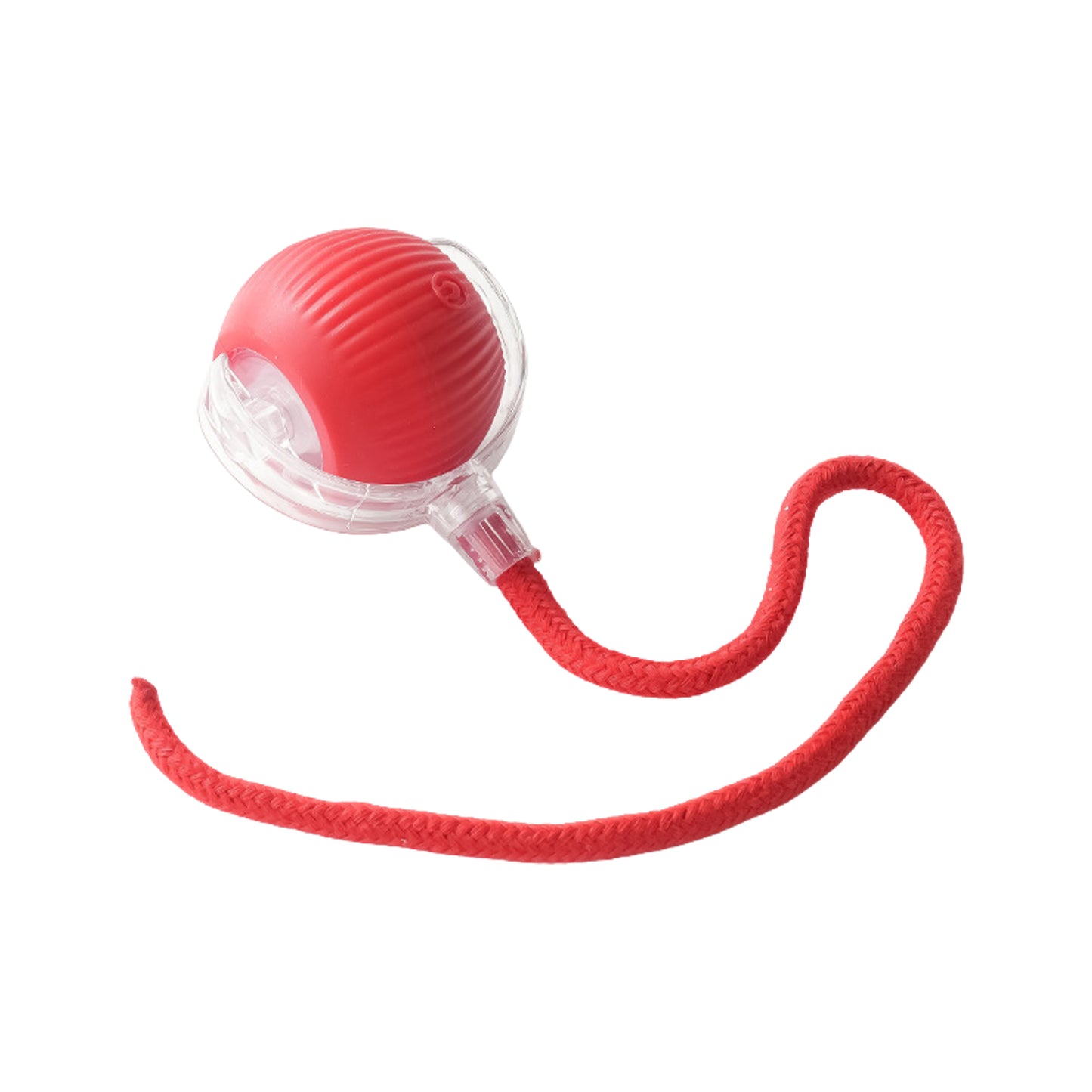 Wukusy rechargeable interactive cat toy ball with LED light and detachable braided tail, designed to entertain cats with movement and light.