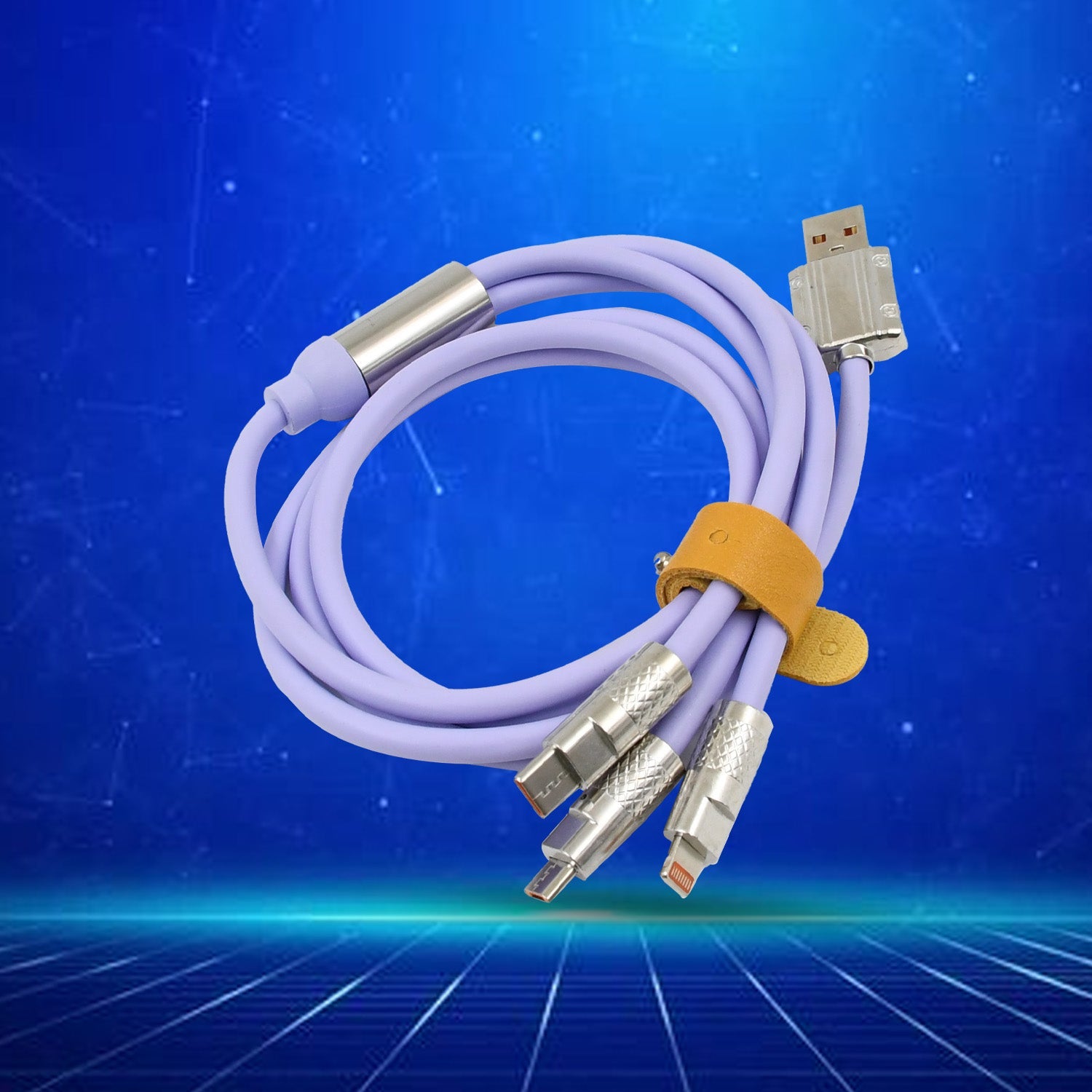 Wukusy 3-in-1 multi fast charging cable with USB-C, Lightning, and Micro USB connectors for versatile device charging.