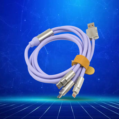 Wukusy 3-in-1 multi fast charging cable with USB-C, Lightning, and Micro USB connectors for versatile device charging.