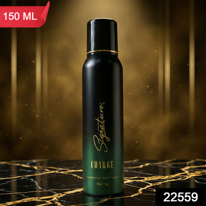 Wukusy Signature Premium Charge fragrance body spray 150ml bottle with sleek design and vibrant label.