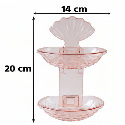 Wall-mounted Wukusy 2-in-1 double layer plastic soap dish holder with self-adhesive backing, designed for bathroom or kitchen use.