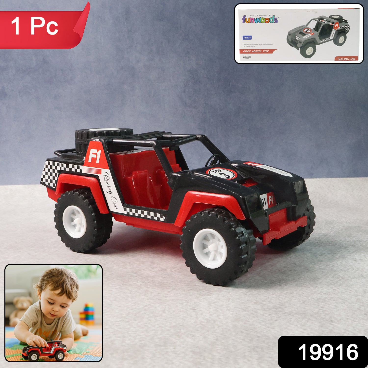 Wukusy Funwoods Free-wheel Racing Jeep Toy Car, colorful plastic toy vehicle with open design for kids' play