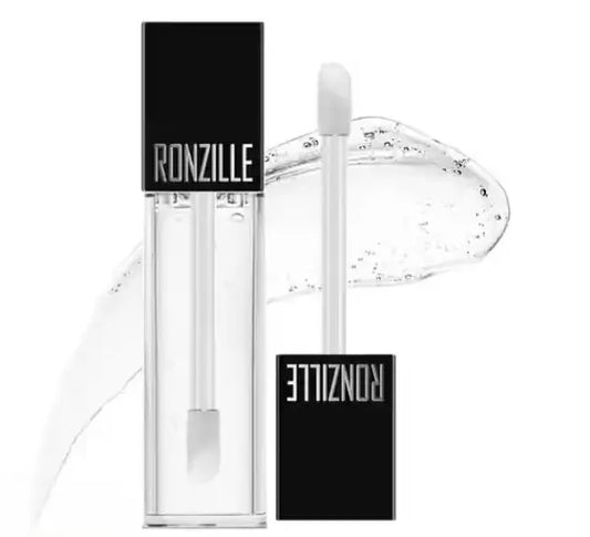 Ekom Soft Matte Lip Gloss with transparent glossy finish, showcasing the smooth applicator and shiny, hydrated lips.