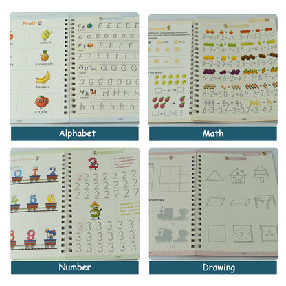 Wukusy 8075 4-piece magic copybook set for kids and adults, used for writing important notes during emergencies or daily use.