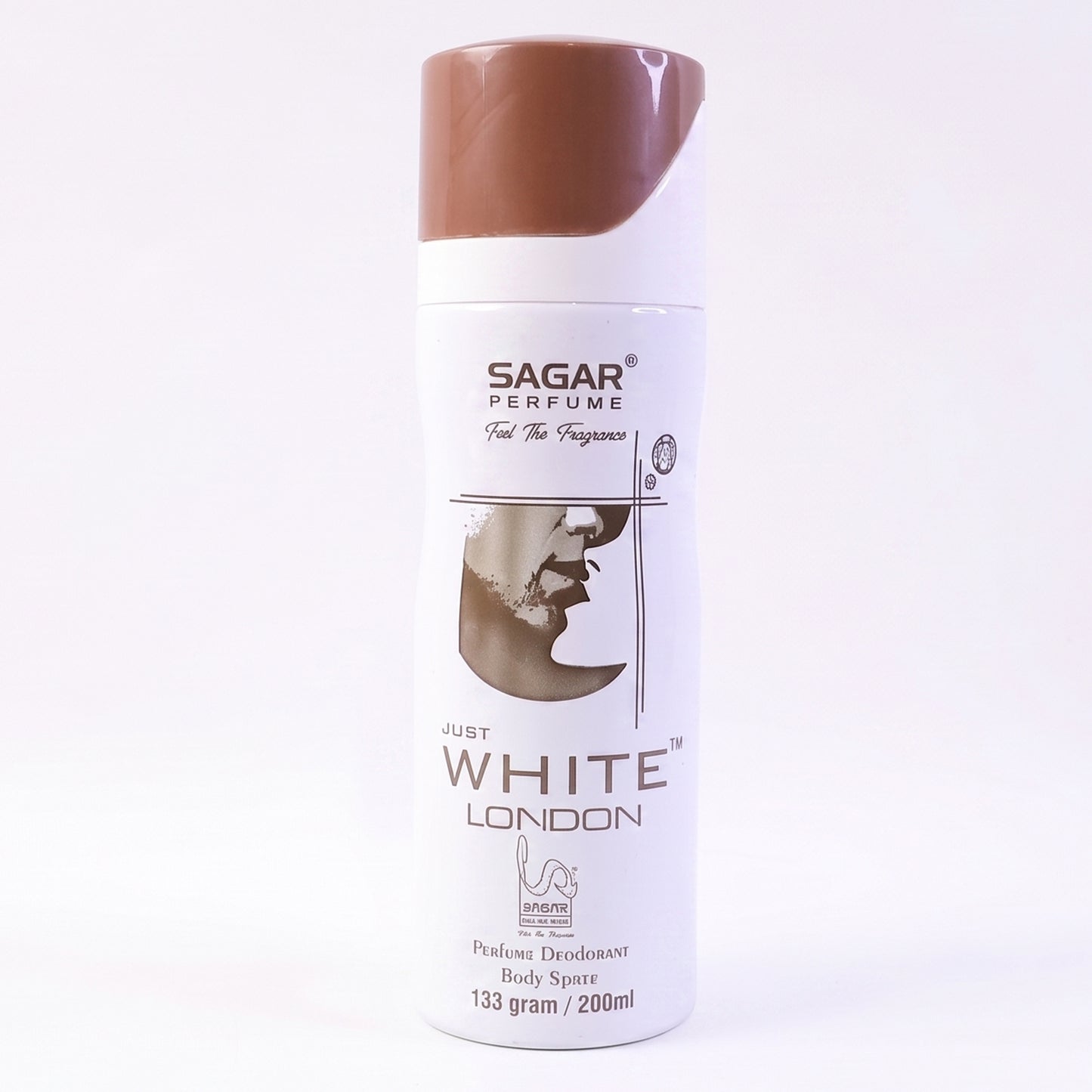 Wukusy Sagar Just White London perfume body spray deodorant for men, 200ml bottle with sleek white packaging.