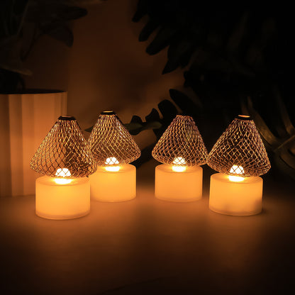 Set of four Wukusy premium LED flameless candle lights for home decor, with warm glowing flames and realistic flickering effect.