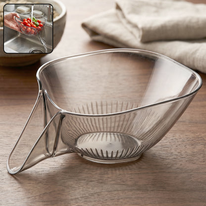 Wukusy fruit and vegetable washing strainer basket with funnel for kitchen sink drain, stainless steel mesh, and ergonomic handle