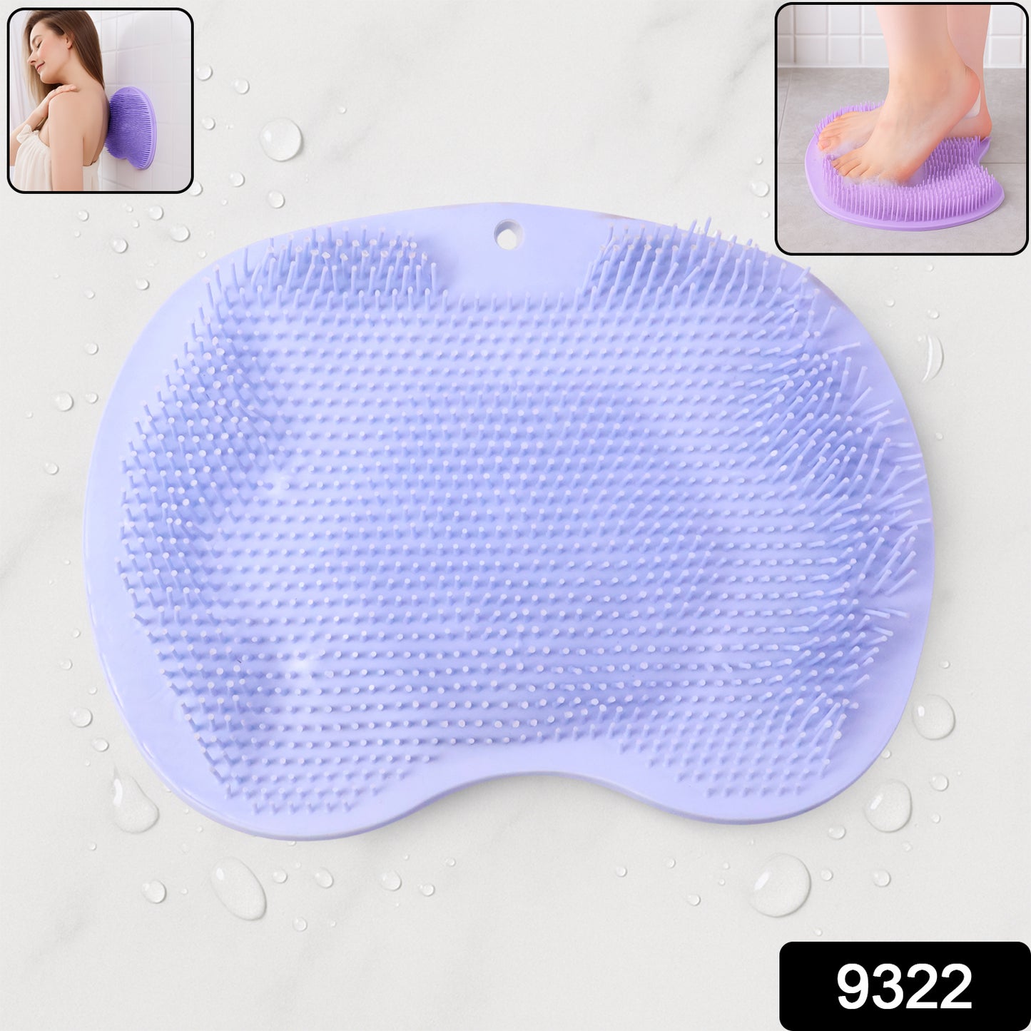 Green silicone bath massage cushion with suction cups and exfoliating foot scrubber mat by Wukusy in a bathroom setting.