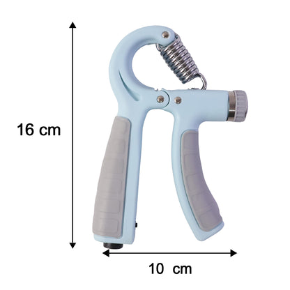 Wukusy adjustable hand grip strengthener for forearm exercise, showing the compact, textured grip and adjustable tension setting.