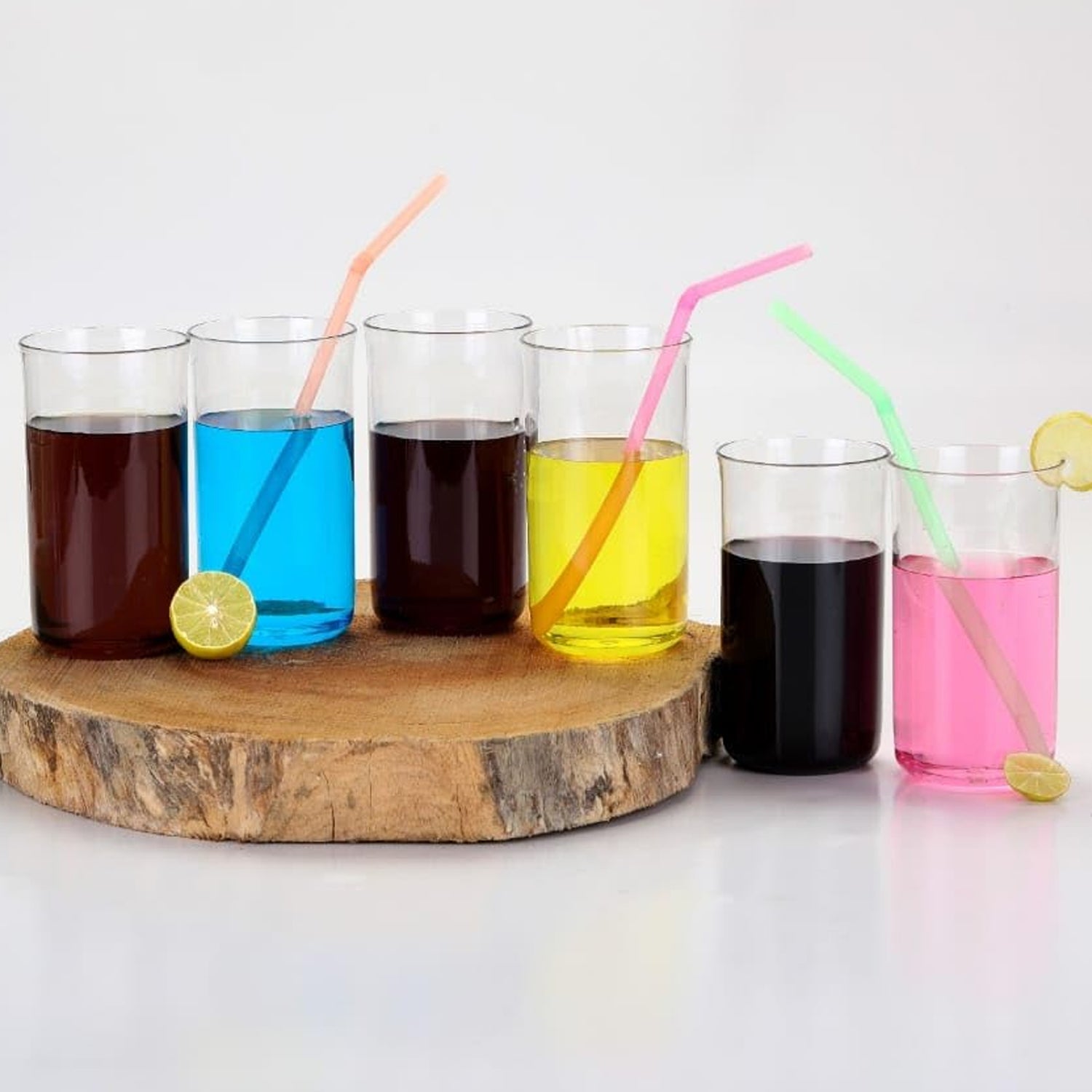 Six Wukusy glossy plastic glasses, 300 ml each, for home and kitchen use, displayed on a clean surface.