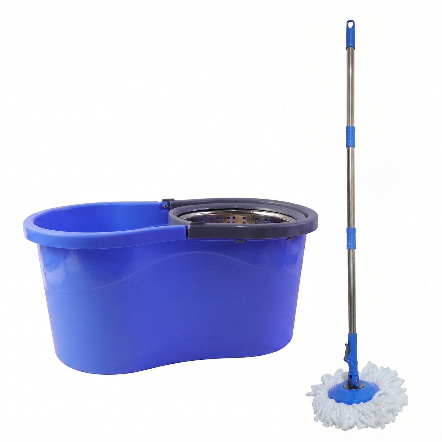 Wukusy 360 degree spin mop set with bucket, 130 cm handle, and microfiber mop head for easy cleaning.